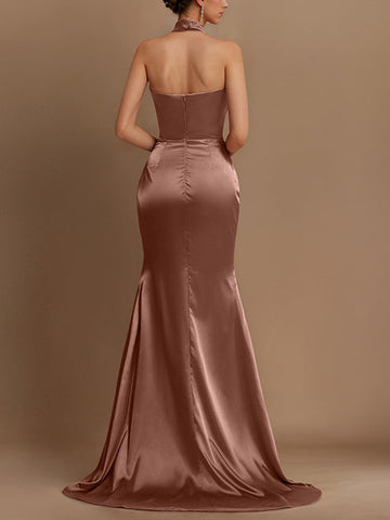 Sheath/Column Halter Floor-length Evening Dresses
