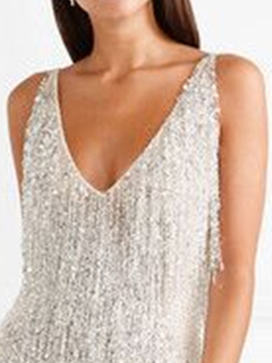 1920s Sheath/Column V-Neck Sequins Vintage Costume Party Dresses