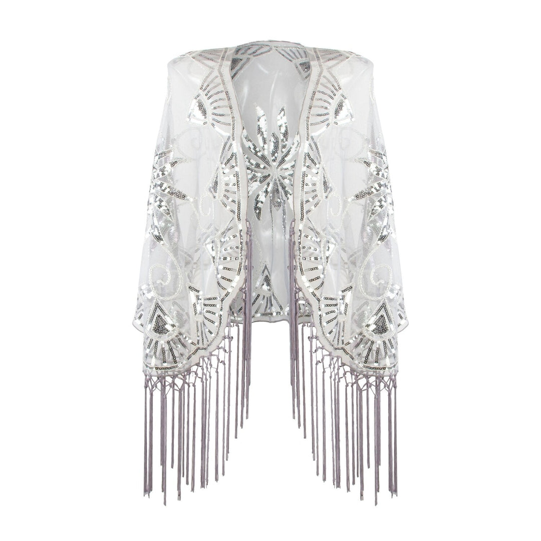 Women's Sequins Tassel Fringe Vintage Dress Cape Wrap Shawls