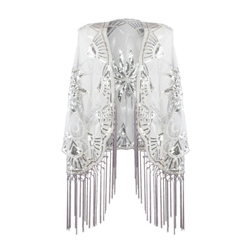 Women's Sequins Tassel Fringe Vintage Dress Cape Wrap Shawls