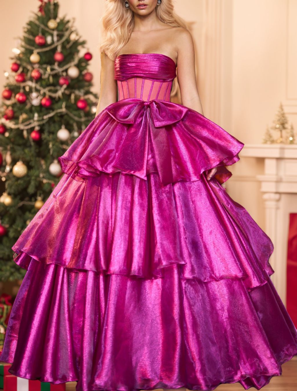 Evening Dresses  Strapless Floor-Length Ball Gown with Ruffles