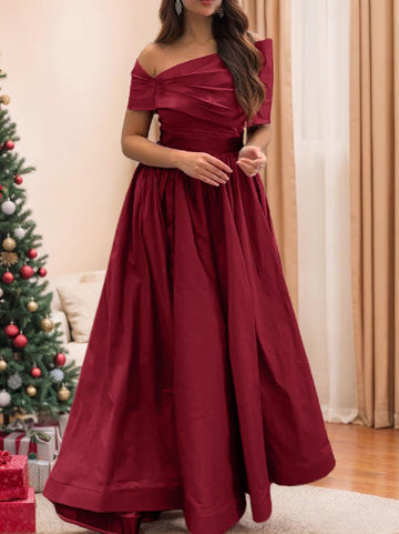A-Line/Princess Off-the-shoulder Sleeveless Floor Length Satin Evening Dresses