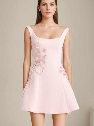 A-Line/Princess Scoop Simple Mini/Short Homecoming Dresses with Embroidery Bows & Flowers