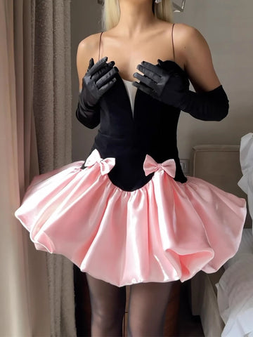 A-Line/Princess Spaghetti Straps Sleeveless Sweet Mini/Short Homecoming Dresses with Bow