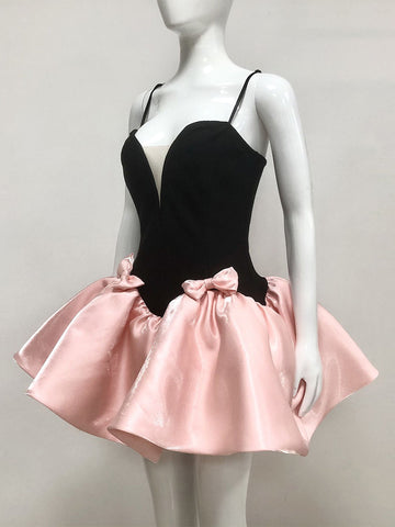 A-Line/Princess Spaghetti Straps Sleeveless Sweet Mini/Short Homecoming Dresses with Bow