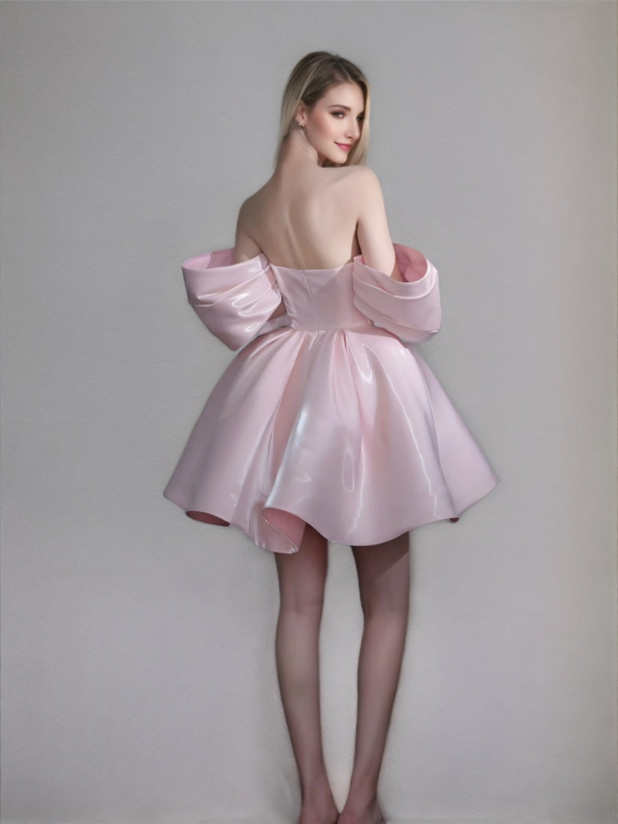 A-line/Princess Pretty Off-the-shoulder Short Sleeves Ruched Homecoming Dresses