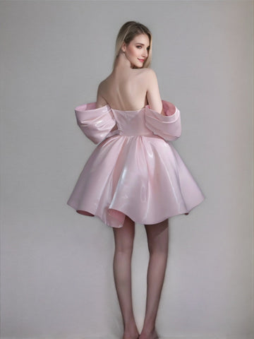 A-line/Princess Pretty Off-the-shoulder Short Sleeves Ruched Homecoming Dresses
