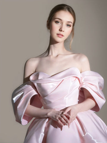 A-line/Princess Pretty Off-the-shoulder Short Sleeves Ruched Homecoming Dresses