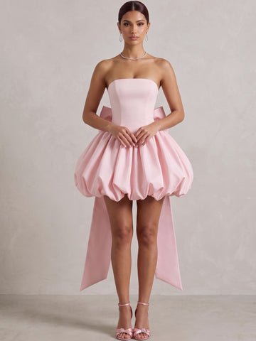 Ball Gown Homecoming Dress Strapless Sleeveless Satin Mini