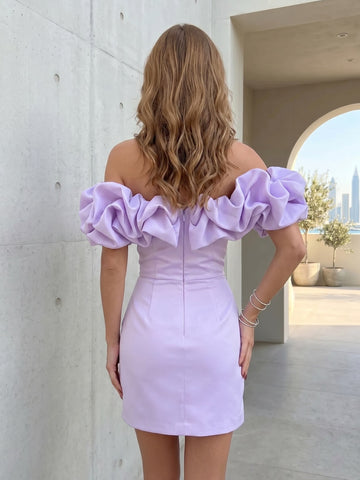 A-Line/Princess Homecoming Dress Elegant Ruffle Off-The-Shoulder Sleeveless Short/Mini Matte Satin Homecoming Dresses