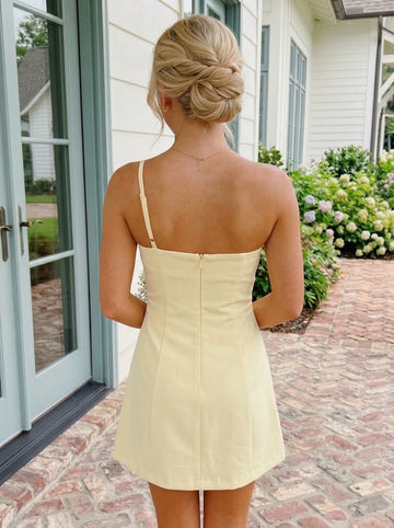 A-Line/Princess Asymmetrical Neck Stretch Satin Homecoming Dress With 3D Flowers Sleeveless Short/Mini