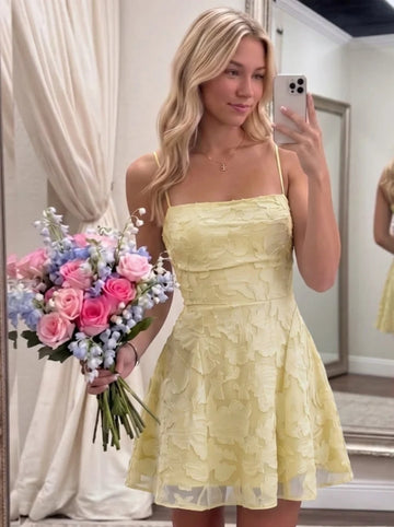 A-Line/Princess Spaghetti Straps Chiffon Homecoming Dresses Floral Sleeveless Short/Mini