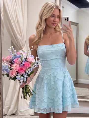 A-Line/Princess Spaghetti Straps Chiffon Homecoming Dresses Floral Sleeveless Short/Mini