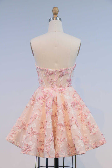 A-Line/Princess Strapless Lace Homecoming Dresses Short/Mini Sleeveless Floral