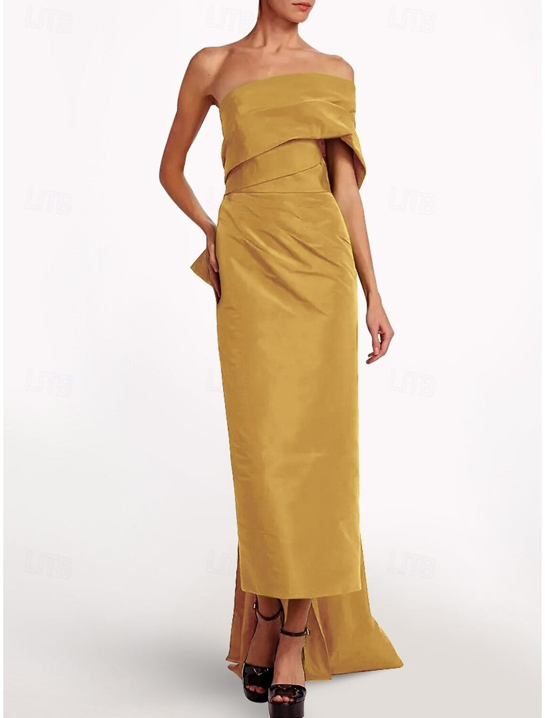 Sheath/Column Evening Dress Taffeta One-Shoulder Sleeveless Ankle-Length Evening Dress With Back Bow