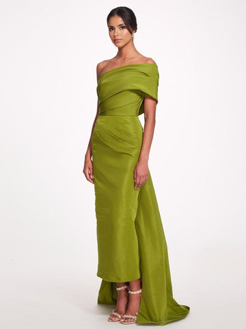 Sheath/Column Evening Dress Taffeta One-Shoulder Sleeveless Ankle-Length Evening Dress With Back Bow