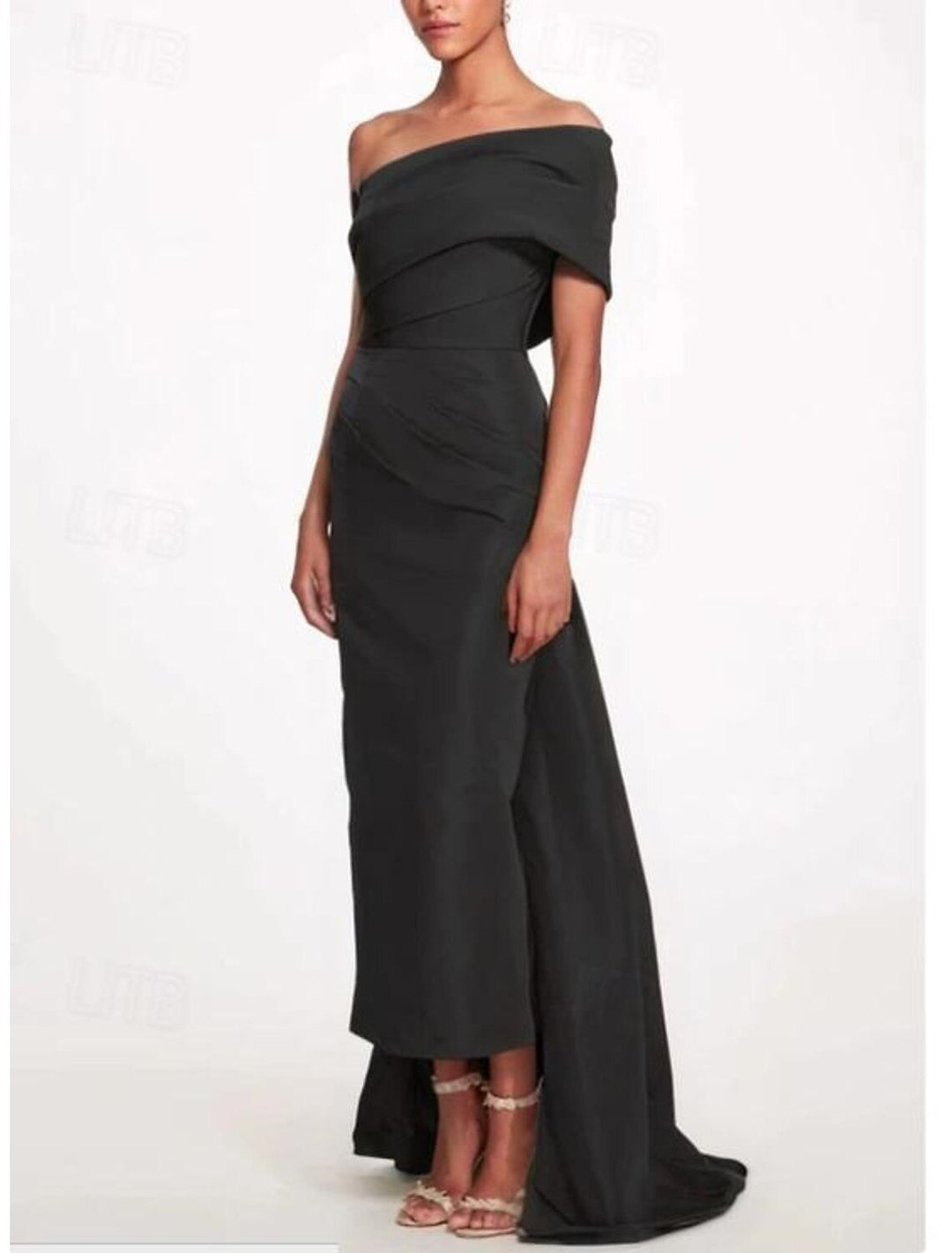 Sheath/Column Evening Dress Taffeta One-Shoulder Sleeveless Ankle-Length Evening Dress With Back Bow