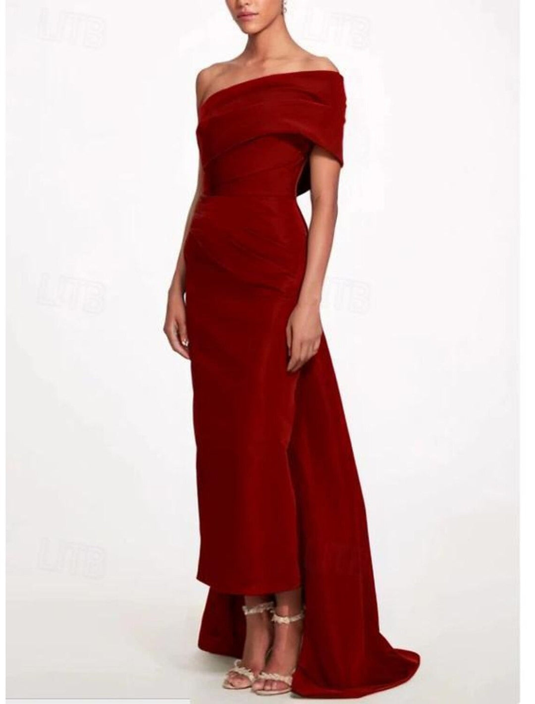 Sheath/Column Evening Dress Taffeta One-Shoulder Sleeveless Ankle-Length Evening Dress With Back Bow
