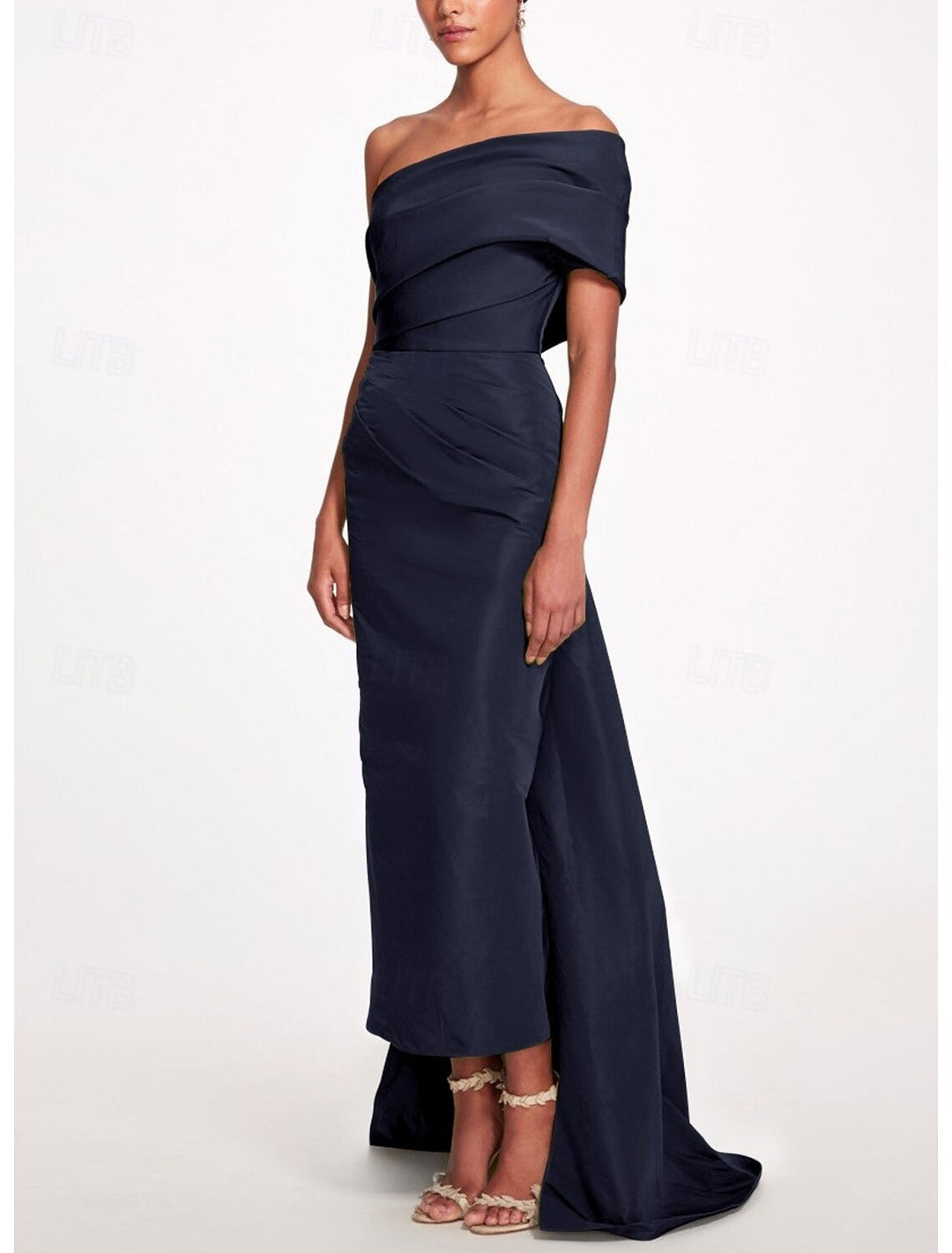 Sheath/Column Evening Dress Taffeta One-Shoulder Sleeveless Ankle-Length Evening Dress With Back Bow
