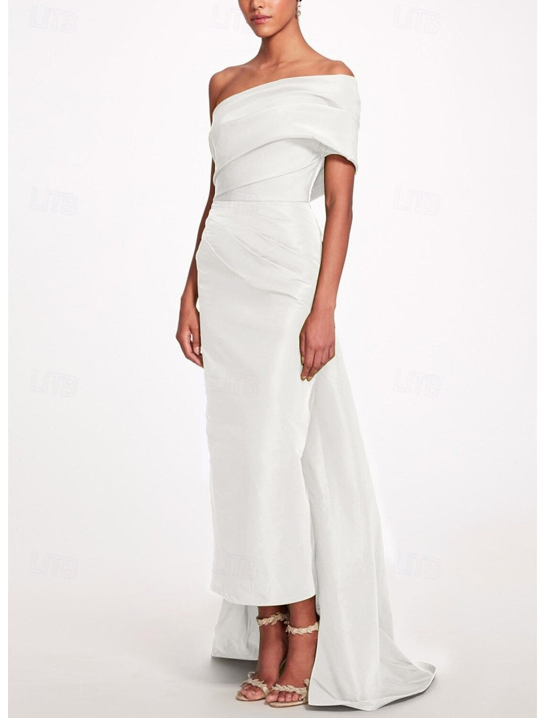 Sheath/Column Evening Dress Taffeta One-Shoulder Sleeveless Ankle-Length Evening Dress With Back Bow