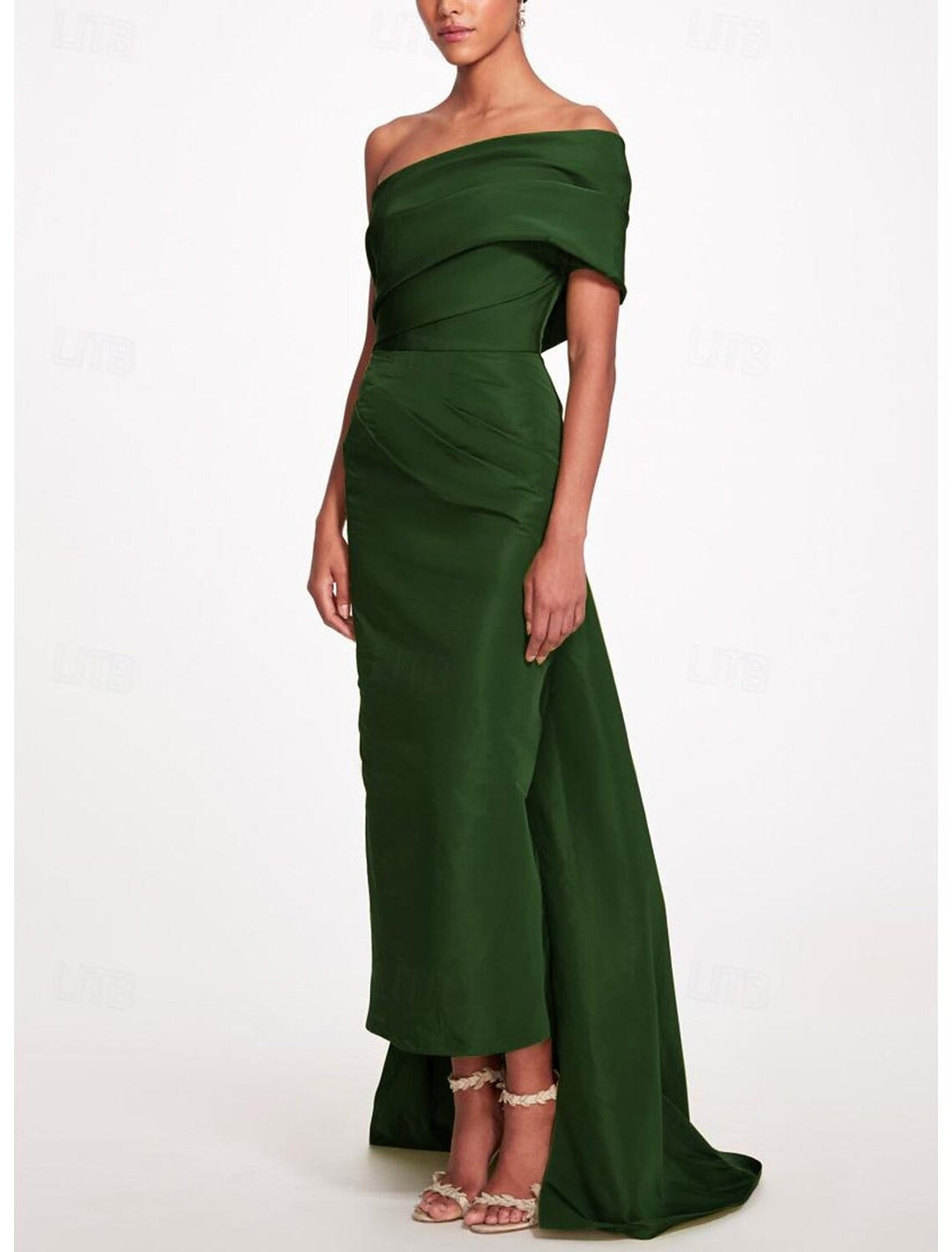 Sheath/Column Evening Dress Taffeta One-Shoulder Sleeveless Ankle-Length Evening Dress With Back Bow