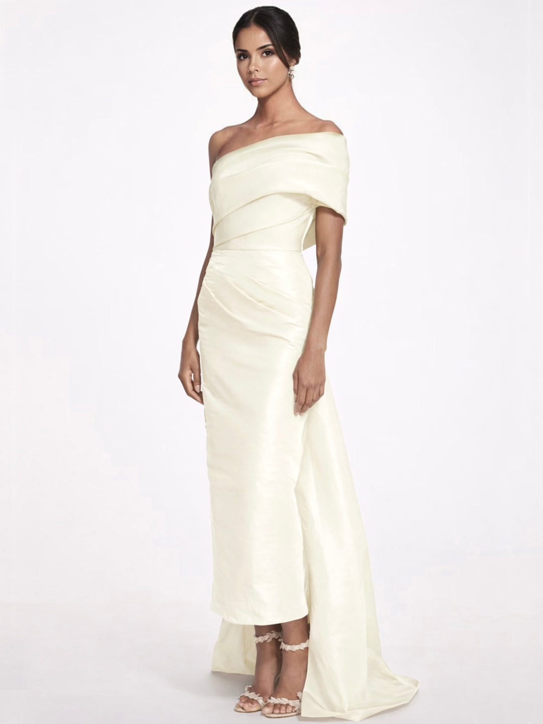 Sheath/Column Evening Dress Taffeta One-Shoulder Sleeveless Ankle-Length Evening Dress With Back Bow