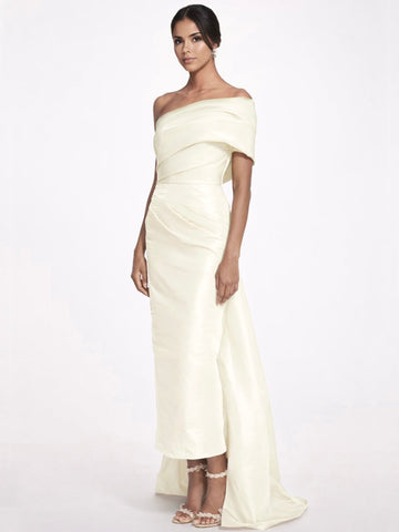 Sheath/Column Evening Dress Taffeta One-Shoulder Sleeveless Ankle-Length Evening Dress With Back Bow