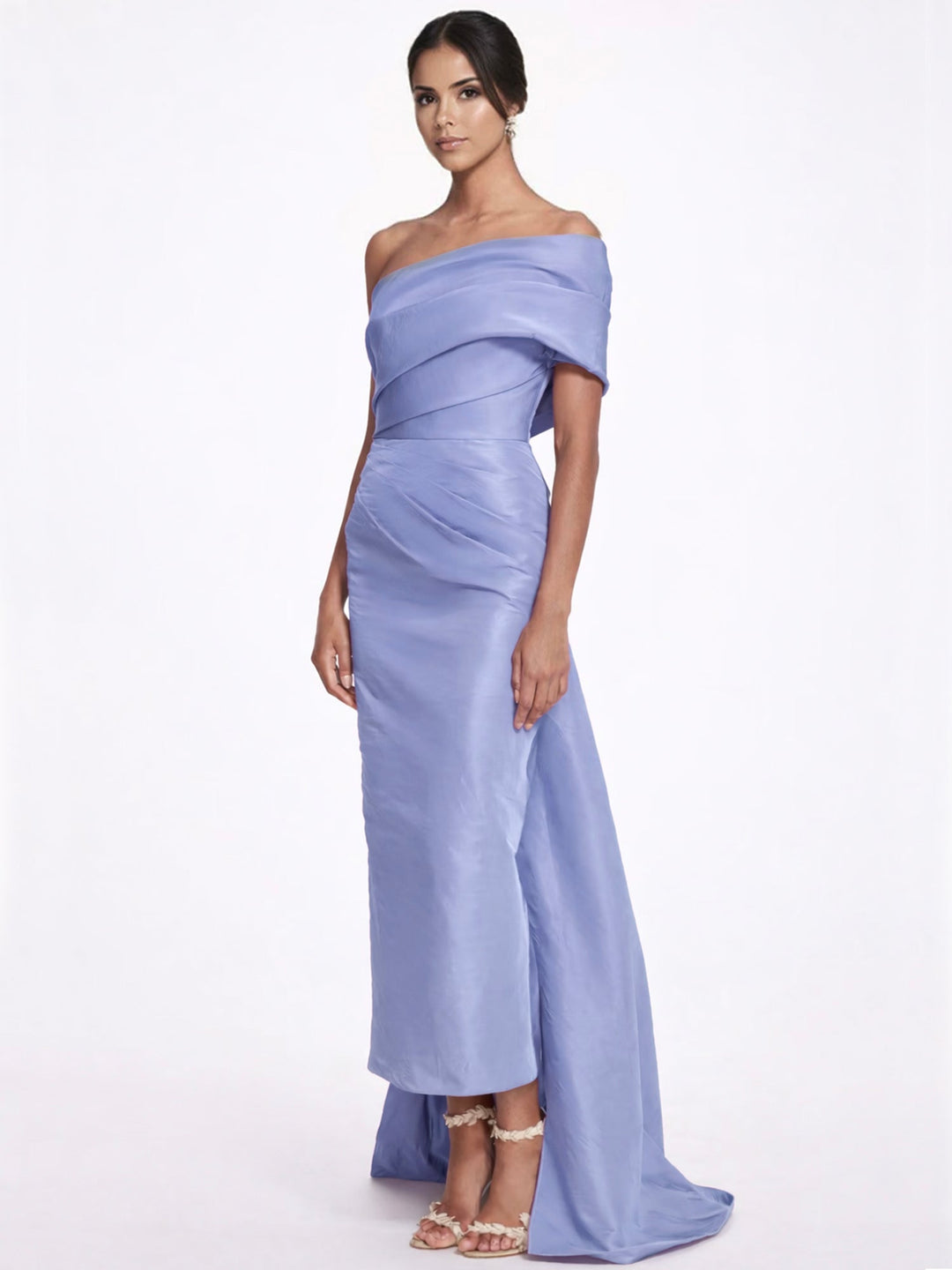 Sheath/Column Evening Dress Taffeta One-Shoulder Sleeveless Ankle-Length Evening Dress With Back Bow