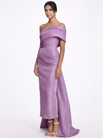 Sheath/Column Evening Dress Taffeta One-Shoulder Sleeveless Ankle-Length Evening Dress With Back Bow