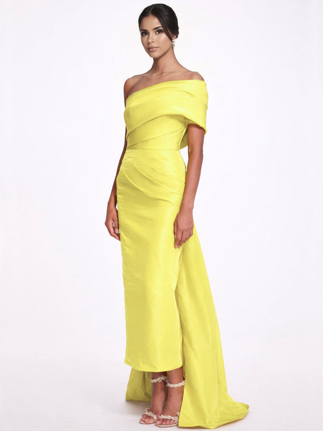 Sheath/Column Evening Dress Taffeta One-Shoulder Sleeveless Ankle-Length Evening Dress With Back Bow