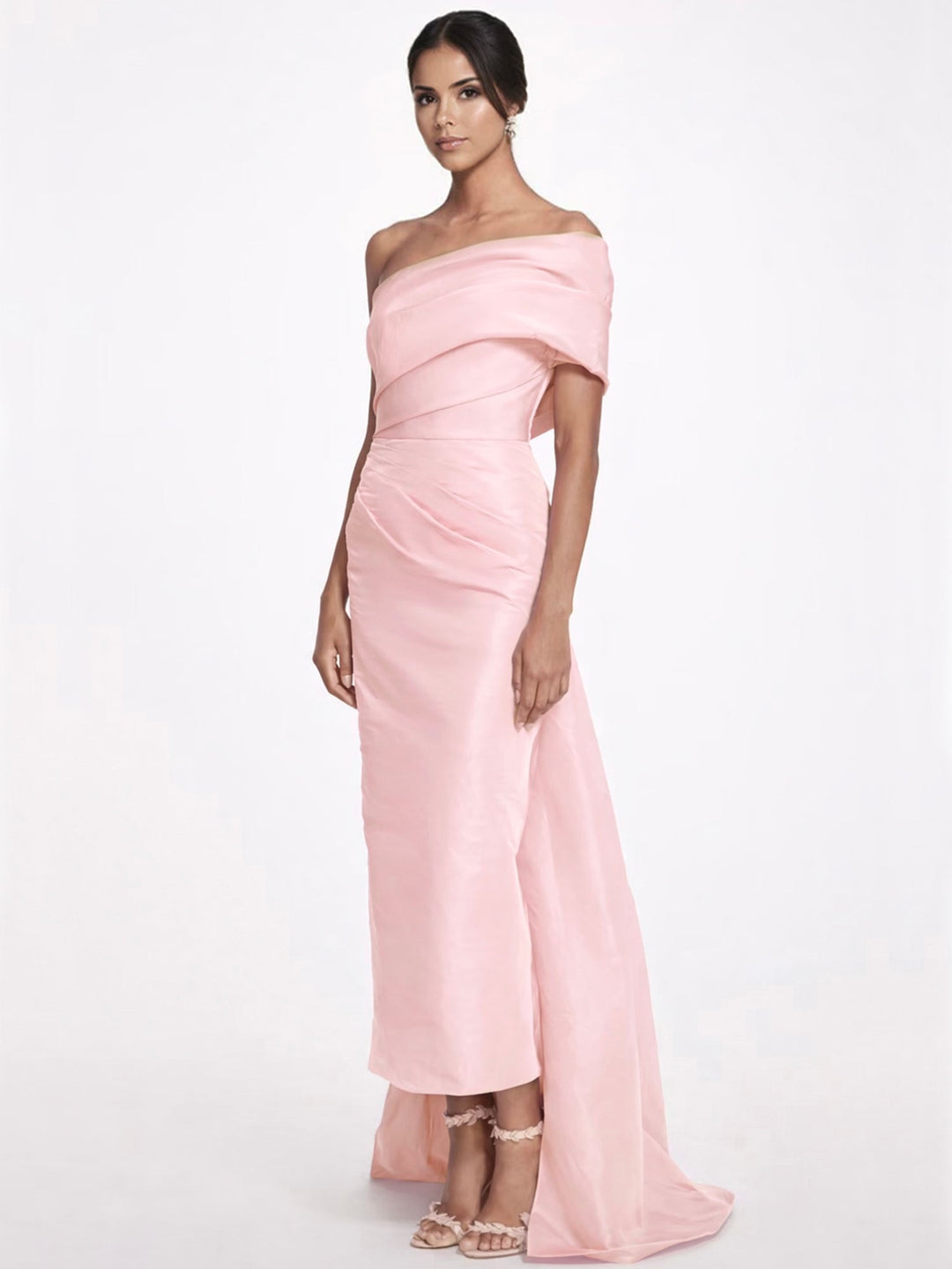 Sheath/Column Evening Dress Taffeta One-Shoulder Sleeveless Ankle-Length Evening Dress With Back Bow