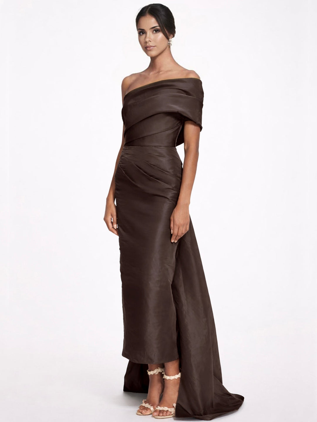 Sheath/Column Evening Dress Taffeta One-Shoulder Sleeveless Ankle-Length Evening Dress With Back Bow