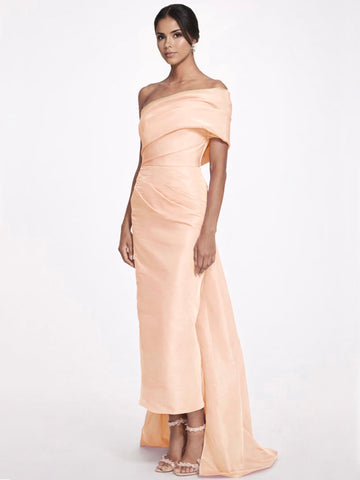 Sheath/Column Evening Dress Taffeta One-Shoulder Sleeveless Ankle-Length Evening Dress With Back Bow