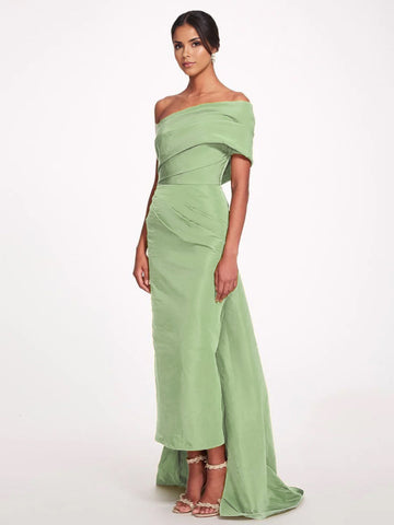 Sheath/Column Evening Dress Taffeta One-Shoulder Sleeveless Ankle-Length Evening Dress With Back Bow