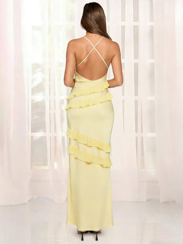 Sheath/Column Wedding Guest Dress Maxi Dress Spaghetti Straps Ankle Length With Ruffle Prom