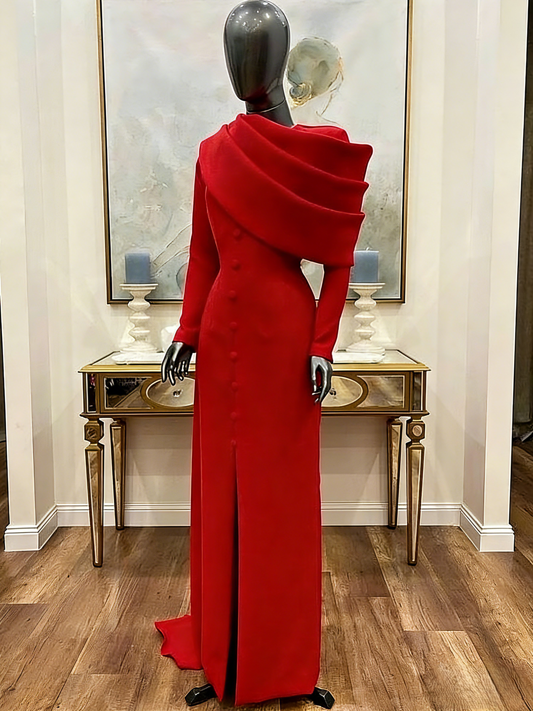 Sheath/Column Evening Dress Elegant Dress Formal Mother Of The Bride Dress Floor Length Long Sleeve Stand Collar Stretch Crepe with Pleats