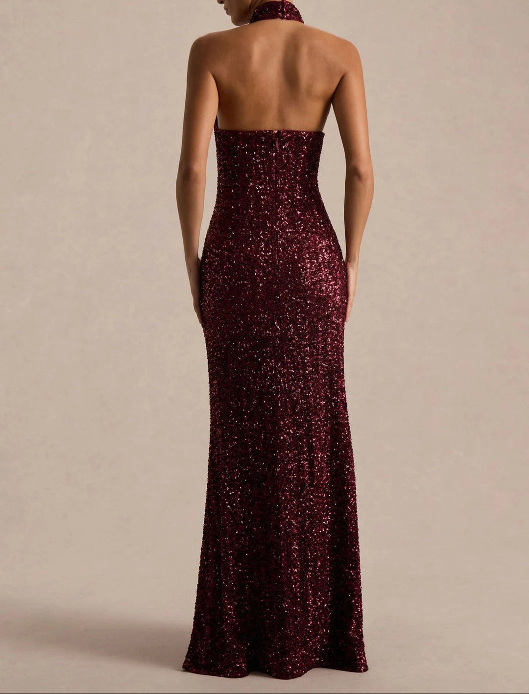 Mermaid Sequins Evening Dress Formal Halter Neck Sleeveless Floor Length Sparkle Christmas Party