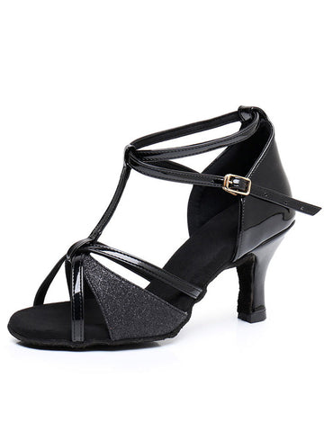 Women's Dancewear Shoes  Rhinestone Sparkling Glitter Buckle High Heel Peep Toe Latin Shoes
