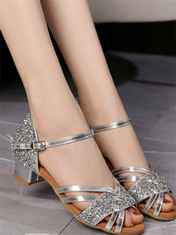 Women's Dancewear Shoes Sparkling Glitter  Buckle  Low Heel Open Toe Bridal Shoes