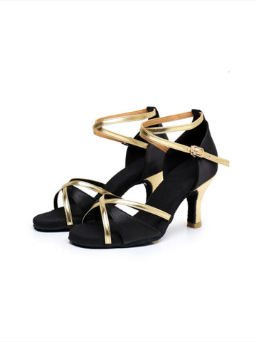 Women's Dancewear Shoes Ankle Strap Heel Peep Toe Satin Latin Shoes