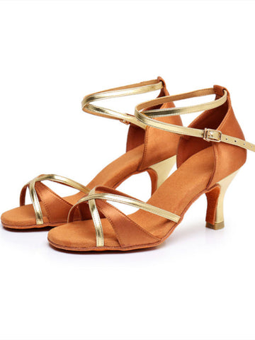 Women's Dancewear Shoes Ankle Strap Heel Peep Toe Satin Latin Shoes