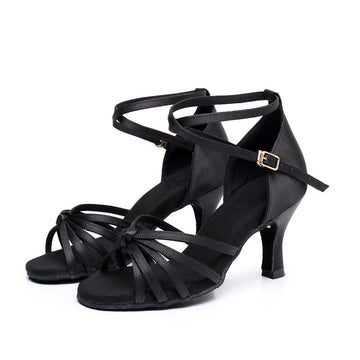 Women's Dancewear Shoes Buckle Ankle Strap Heel Open Toe Satin PU Latin Dance Shoes
