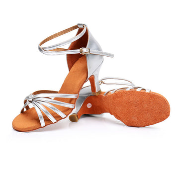 Women's Dancewear Shoes Buckle Ankle Strap Heel Open Toe Satin PU Latin Dance Shoes
