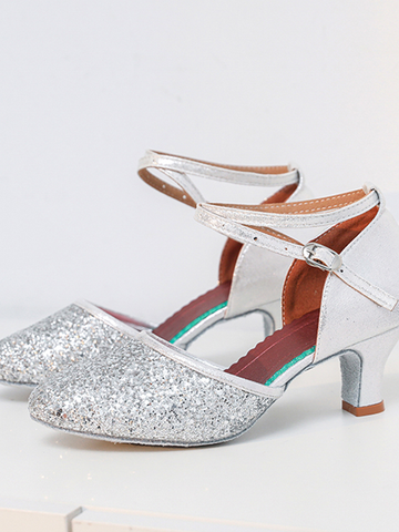 Women's Dancewear Shoes Buckle Glitter Low Heel Round Toe Latin Suede Dance Shoes