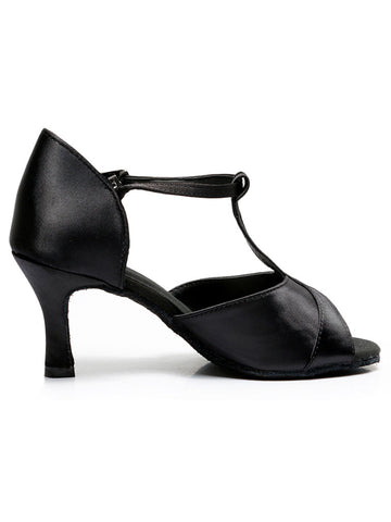 Women's Dancewear Shoes T-Strap Heel Open Toe Satin Latin Shoes