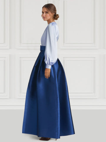 A-Line Evening Dress High Split Formal Gown Wedding Guest Floor Length Long Sleeve V Neck Belt / Sash Satin with Pleats Slit