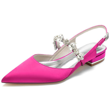 Women's Wedding Shoes Pointed Toe Low Heel Bridal Shoes with Rhinestones Strap