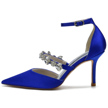 Women's Wedding Shoes Pointed Toe Buckle High Heel Bridal Shoes with Crystals Strap