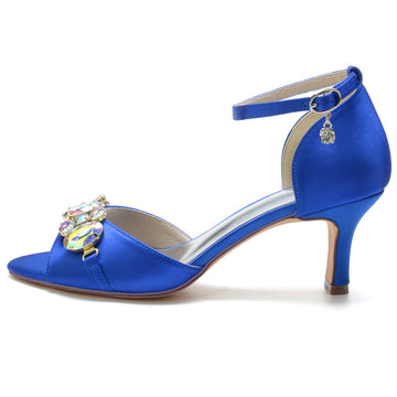 Women's Wedding Shoes Peep Toe Mid Heel Bridal Shoes with Colorful Crystals