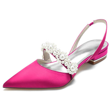 Women's Wedding Shoes Pointed Toe Low Heel Elegant Bridal Shoes with Pearls